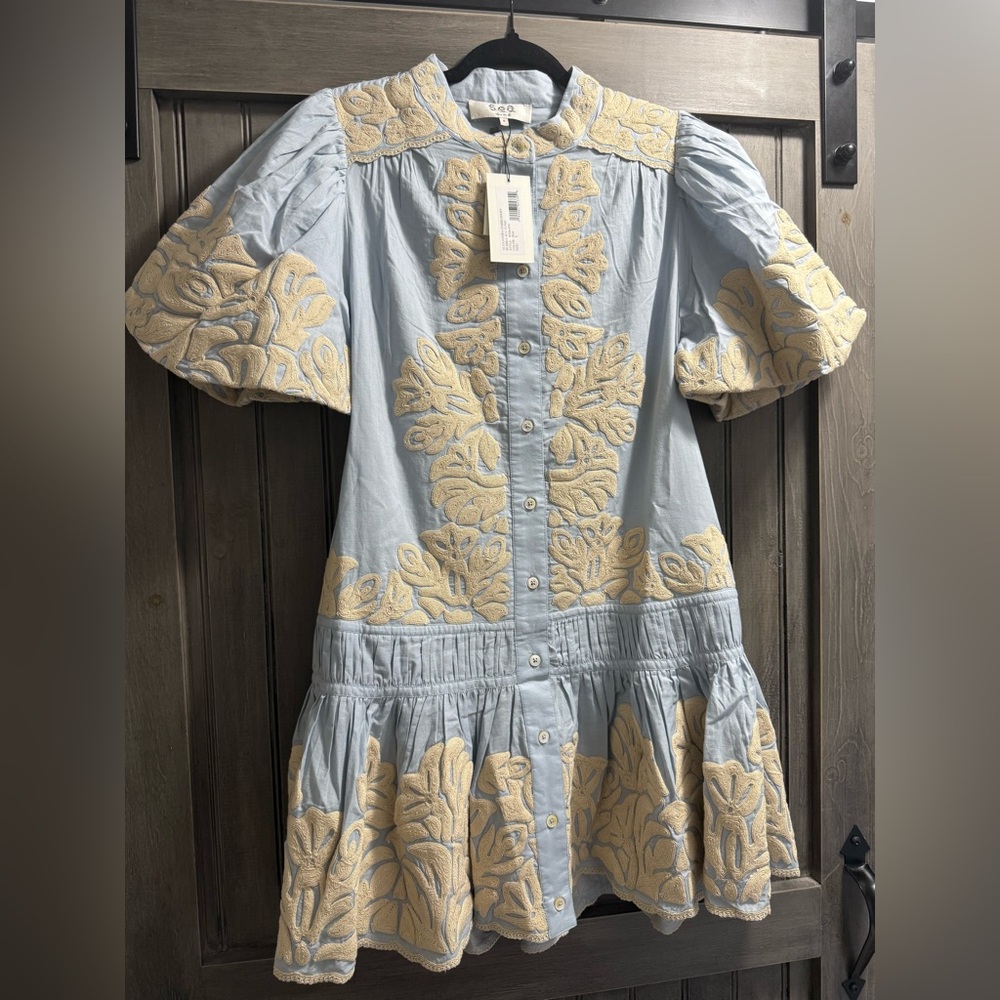 NWT Sea Alexandra Embroidered Bubble Sleeve Tunic Dress, S